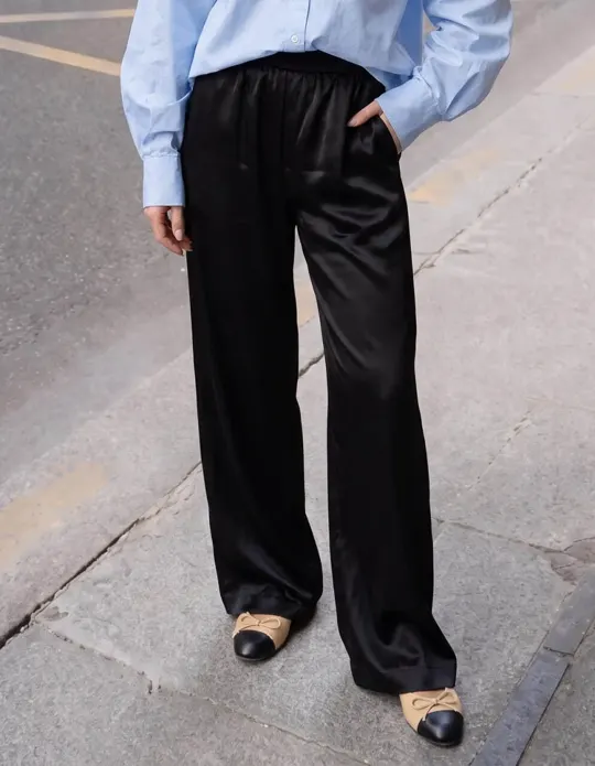Black Satin Pull-On Pants