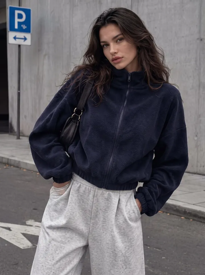 Navy Cropped Sweatshirt