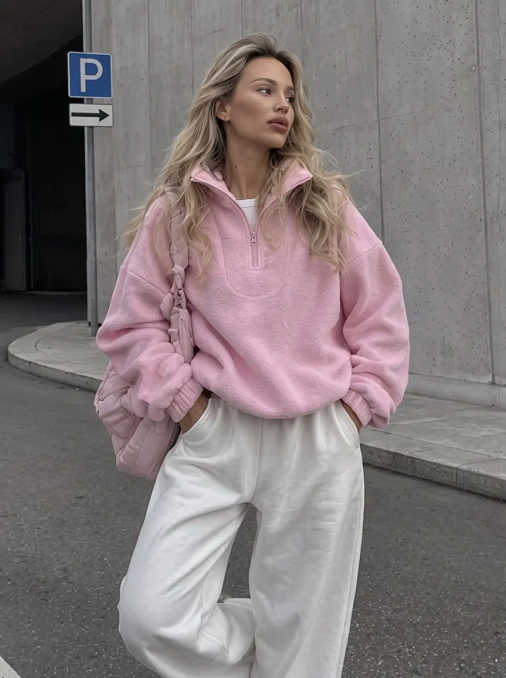 Pink Fleece Zip-Up Hoodie